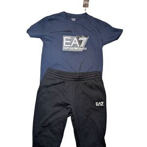 Emporio Armani Blue Tee and Black Pants Set